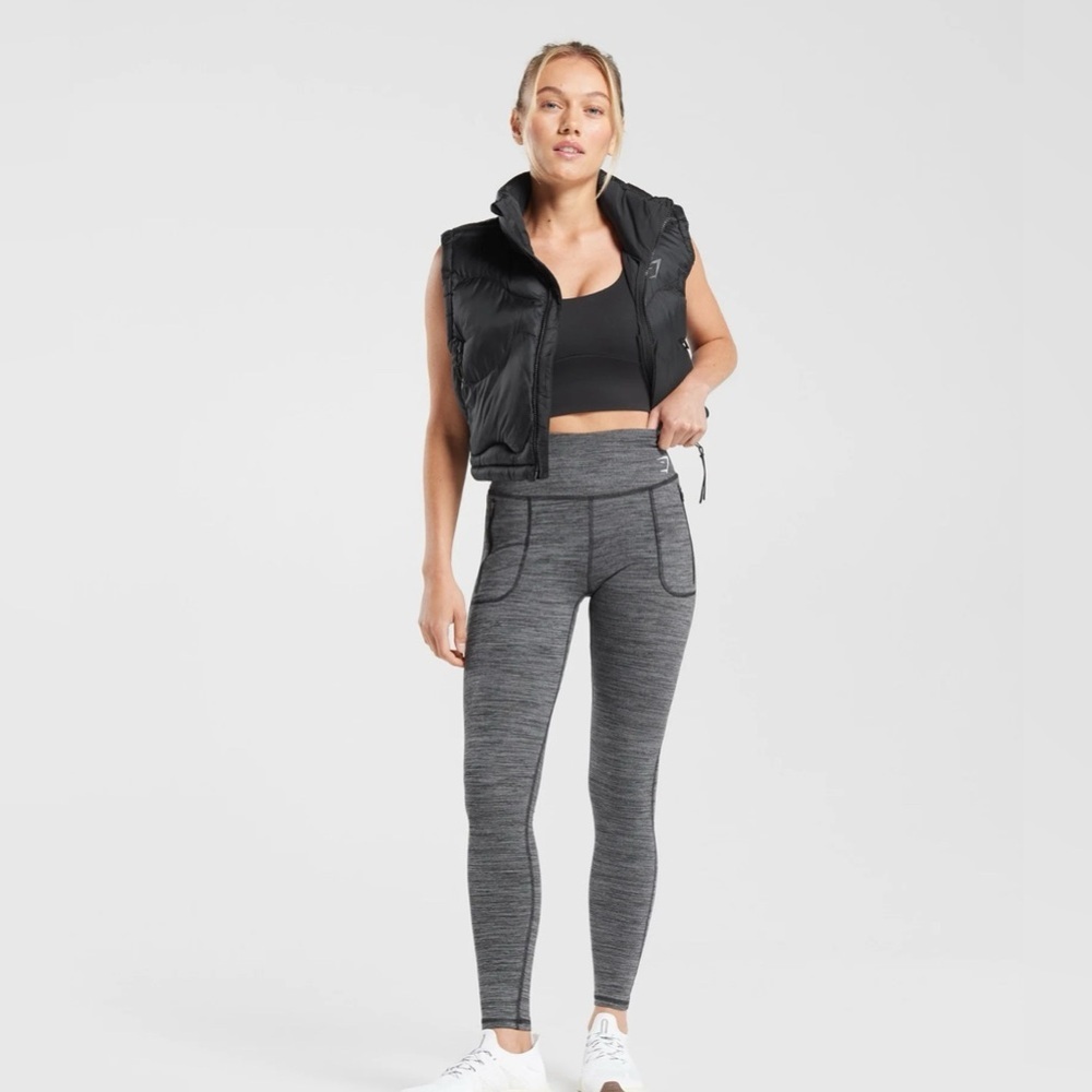 Gymshark Fleece Lined Pocket Leggings Black Pitch Grey Size Large